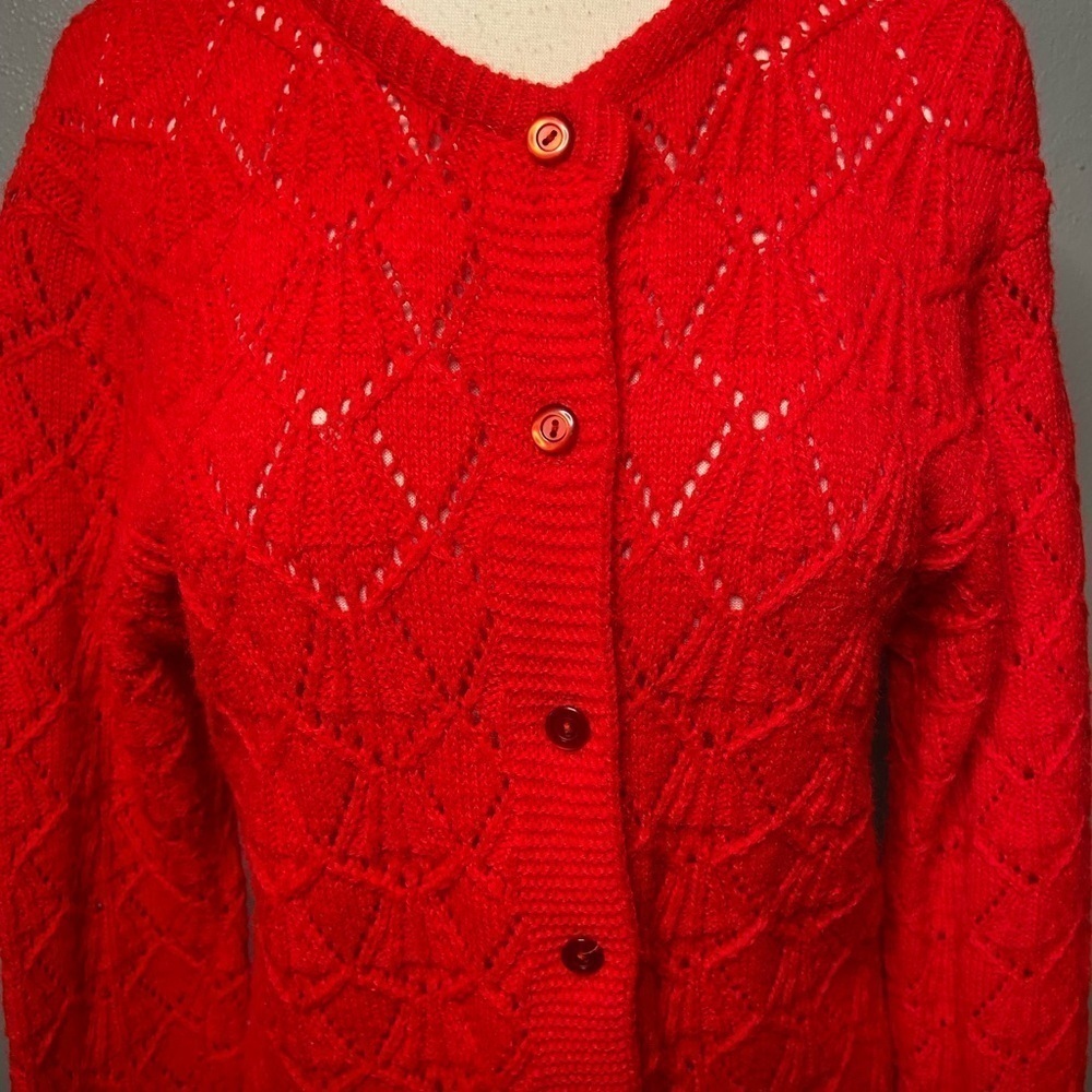 Vintage Jolie Knit Cardigan Sweater Pockets Red Size 38